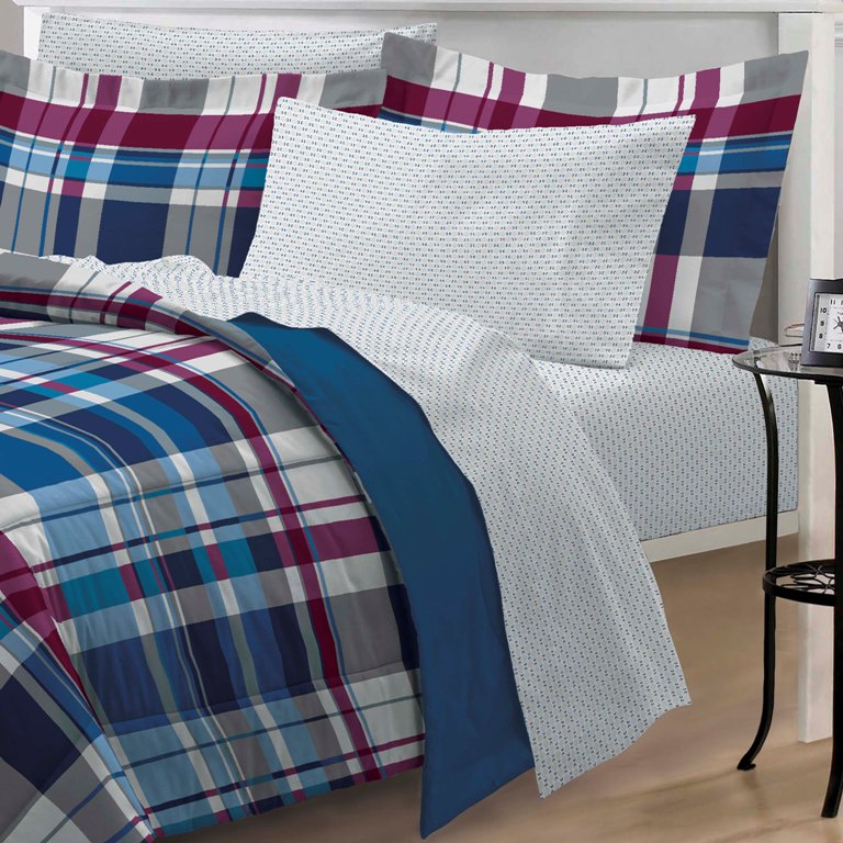 NEW Varsity Plaid Teen Boys Bedding Comforter Sheet Set Twin, Twin XL